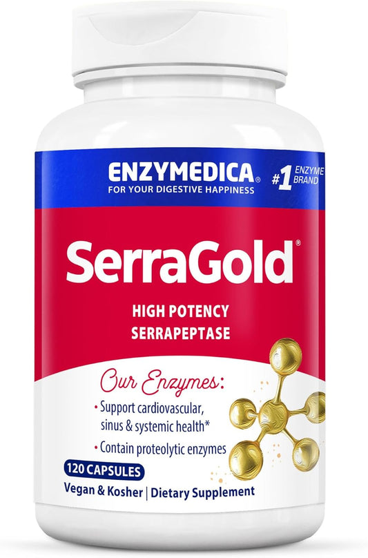 Enzymedica SerraGold Supplement - High-Potency Serrapeptase Enzyme for Respiratory, Heart, and Immune Support - 120 Count