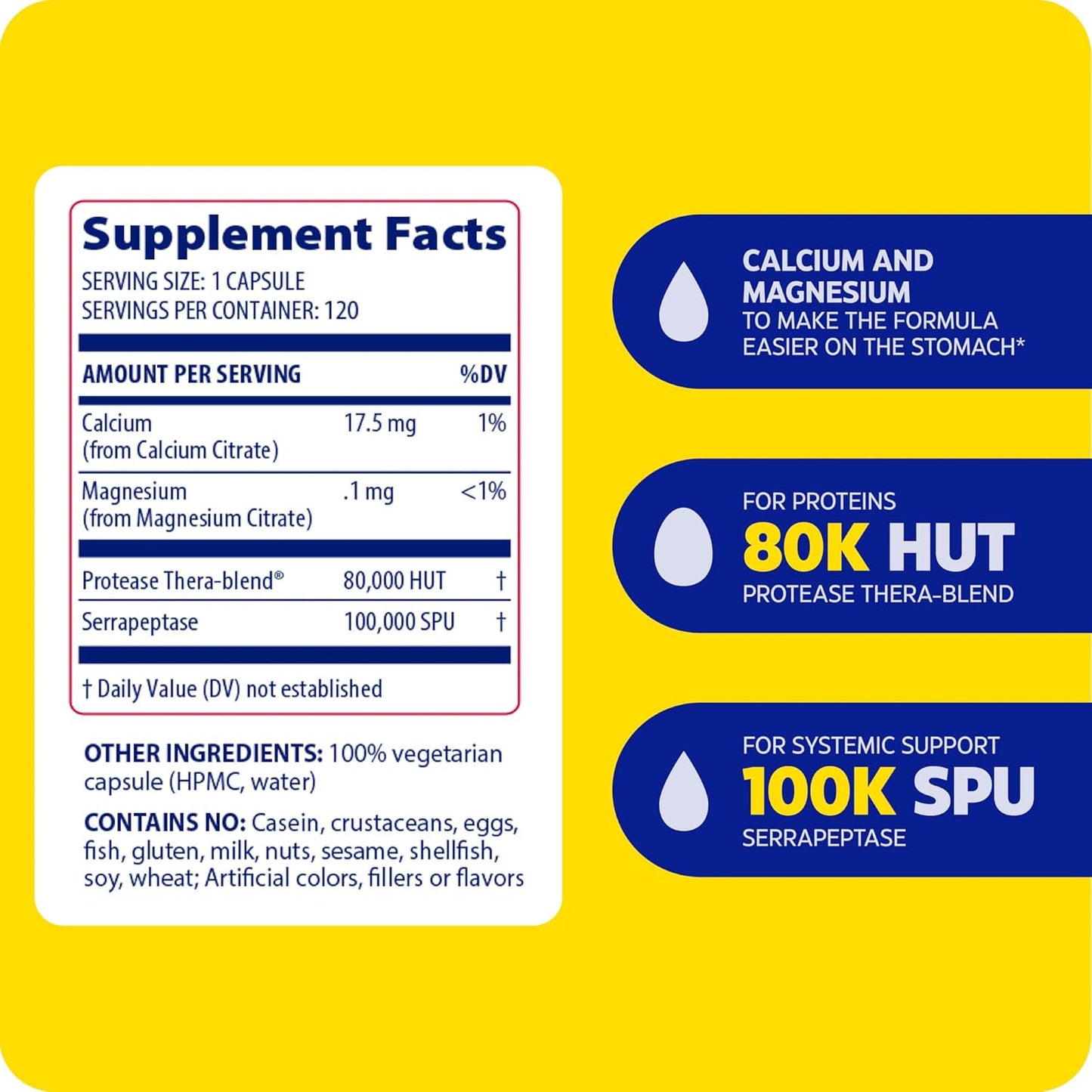 Enzymedica SerraGold Supplement - High-Potency Serrapeptase Enzyme for Respiratory, Heart, and Immune Support - 120 Count