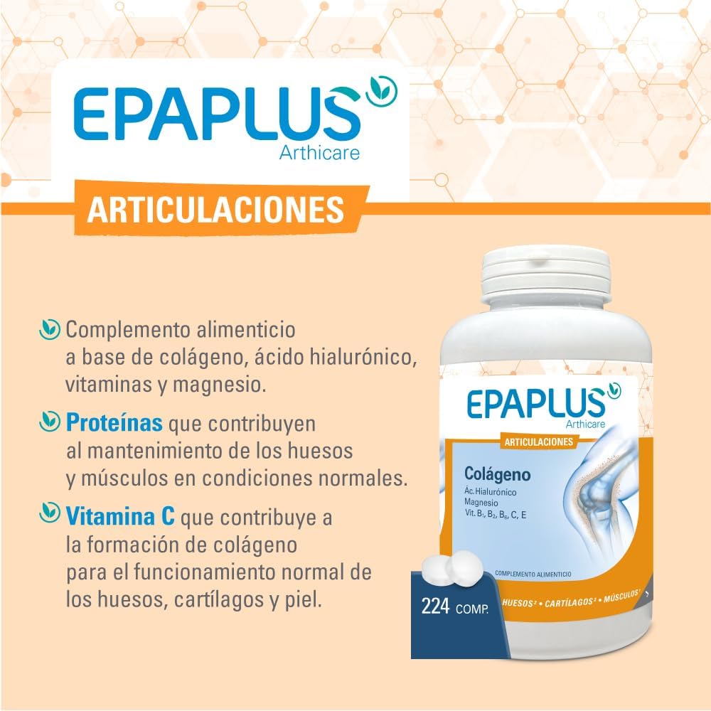 EpaPlus ARTHICARE Collagen, Hyaluronic Acid, Magnesium, and Vitamins - Supports Bone and Muscle Health, Reduces Tiredness and Fatigue - 224 Tablets