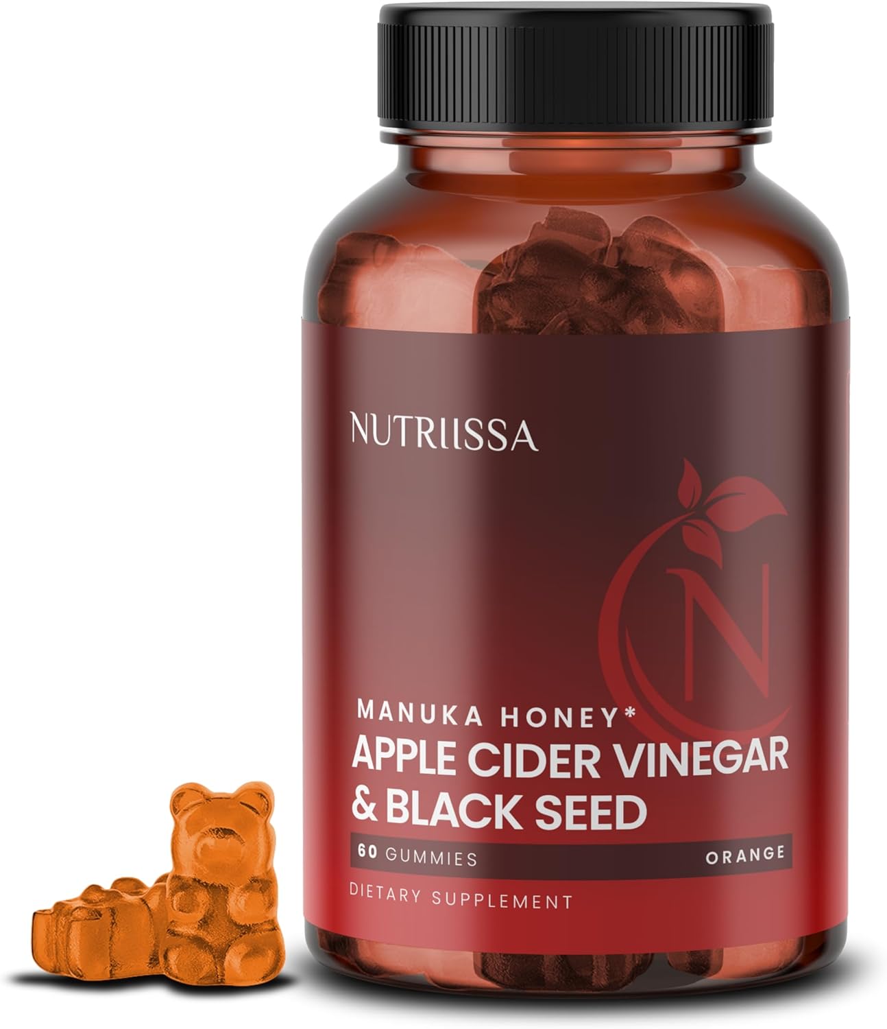 EPEB Certified Nutriissa Orange Gummies with Apple Cider Vinegar, Black Seed Oil, Elder Berry, and Manuka Honey, Cold-Pressed Cumin Seed Nigella Sativa