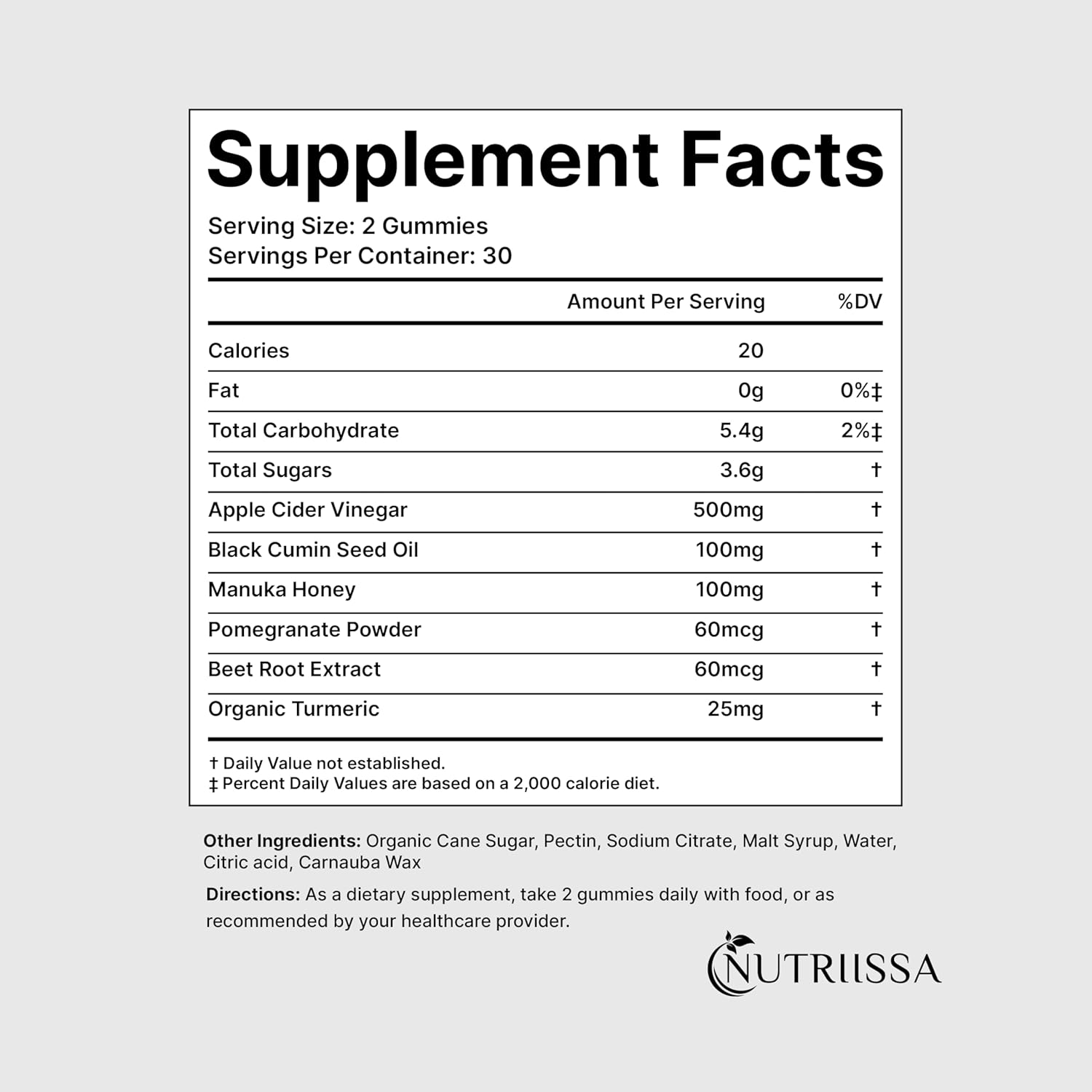 EPEB Certified Nutriissa Orange Gummies with Apple Cider Vinegar, Black Seed Oil, Elder Berry, and Manuka Honey, Cold-Pressed Cumin Seed Nigella Sativa