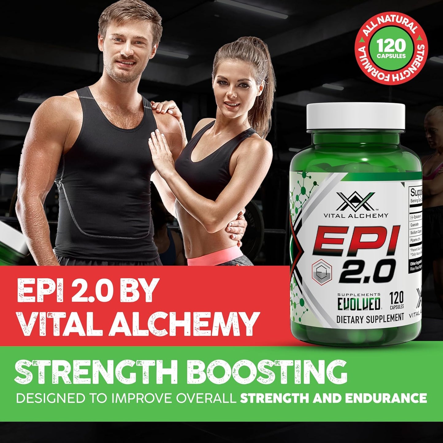 Epi 2.0 Muscle Mass Gainer & Strength Booster with Epicatechin, Quercetin, and Piperine - Joint Support - 120 Capsules