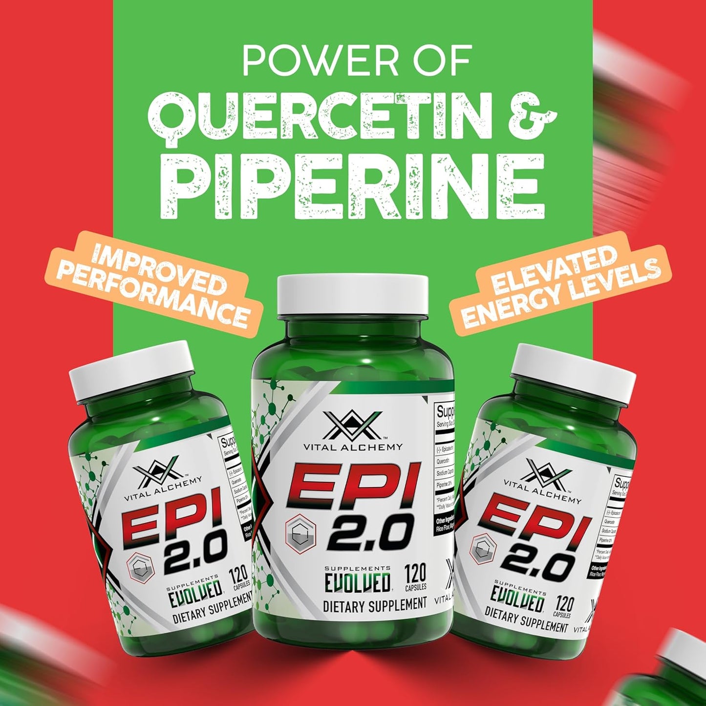 Epi 2.0 Muscle Mass Gainer & Strength Booster with Epicatechin, Quercetin, and Piperine - Joint Support - 120 Capsules