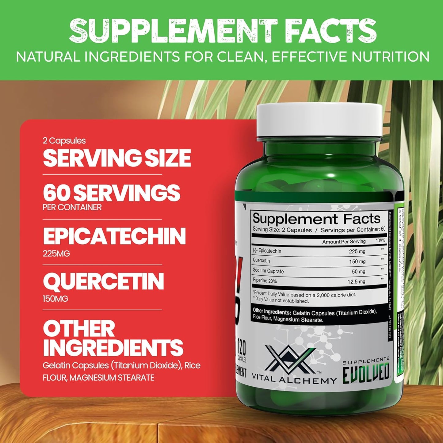 Epi 2.0 Muscle Mass Gainer & Strength Booster with Epicatechin, Quercetin, and Piperine - Joint Support - 120 Capsules