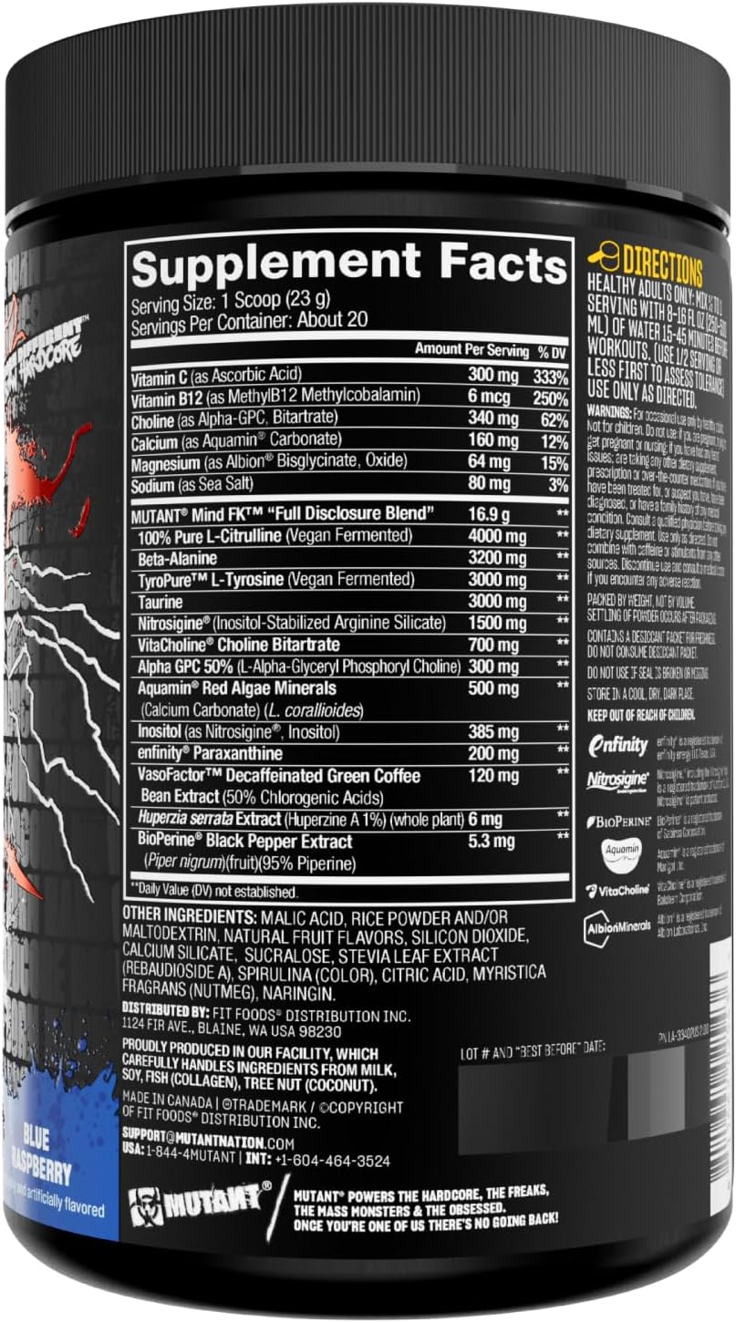Epic Nootropic Pre-Workout for Mental Focus - Blue Raspberry Flavor - 20 Servings - 460g