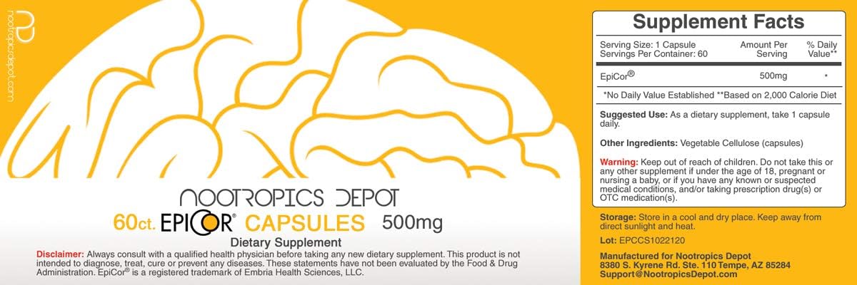 EpiCor Capsules 500mg - Boost Immune Support - 60 Count Nootropics Depot