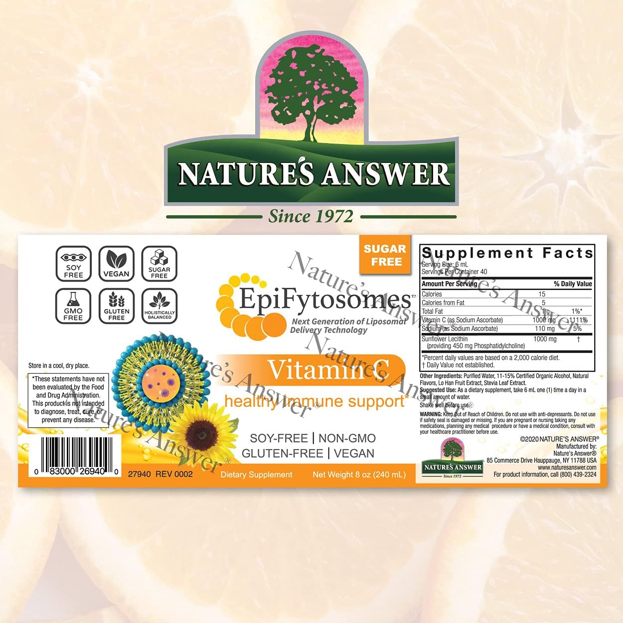 EpiFytosomes Liposomal Vitamin C 1,000mg - Vegan Dietary Supplement for Immune Support - Non GMO, Soy & Gluten Free - 40 Servings