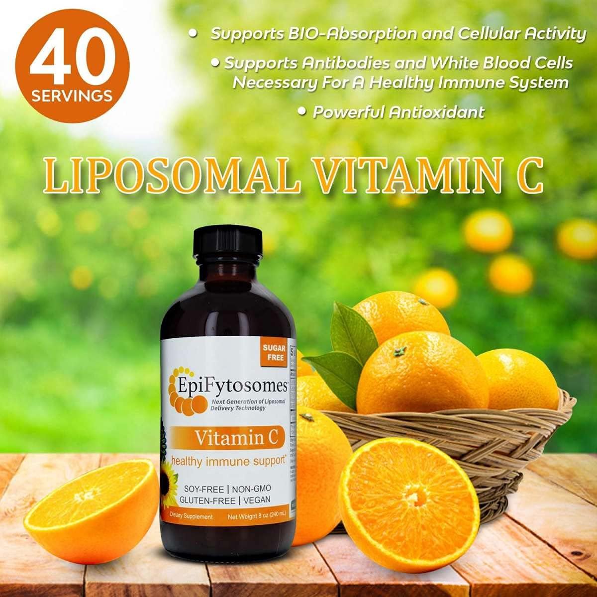 EpiFytosomes Liposomal Vitamin C 1,000mg - Vegan Dietary Supplement for Immune Support - Non GMO, Soy & Gluten Free - 40 Servings