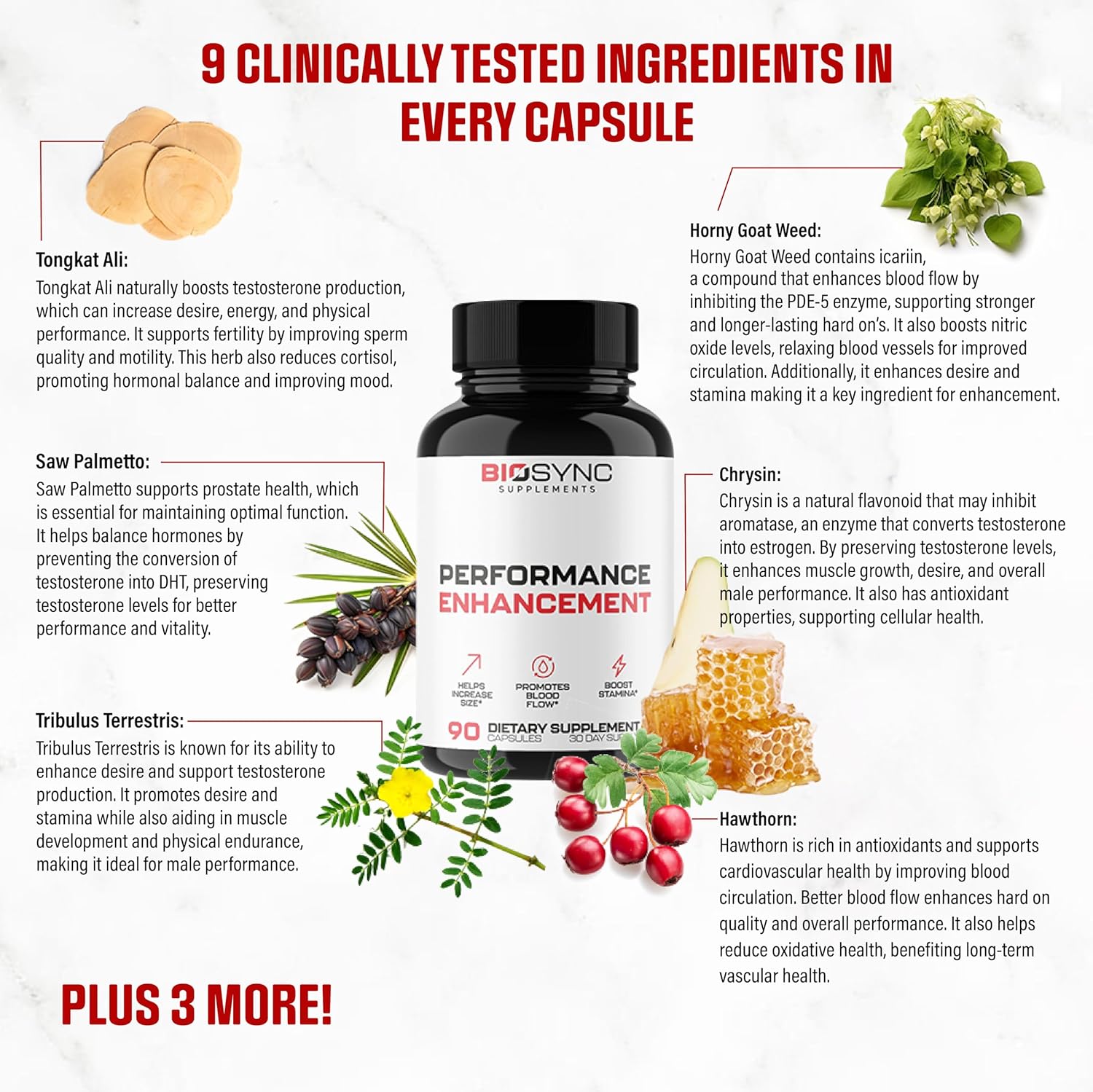 EPN Supplements BioSync: Maximum Strength Blood Flow Pills for Men | Enlargement Pills for Size, Girth, Performance, Energy & Stamina | 9 Powerful Ingredients | 3rd Party Tested - 90 Capsules