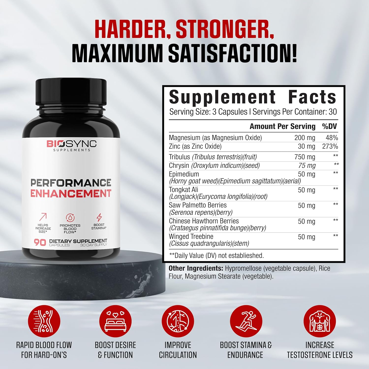 EPN Supplements BioSync: Maximum Strength Blood Flow Pills for Men | Enlargement Pills for Size, Girth, Performance, Energy & Stamina | 9 Powerful Ingredients | 3rd Party Tested - 90 Capsules