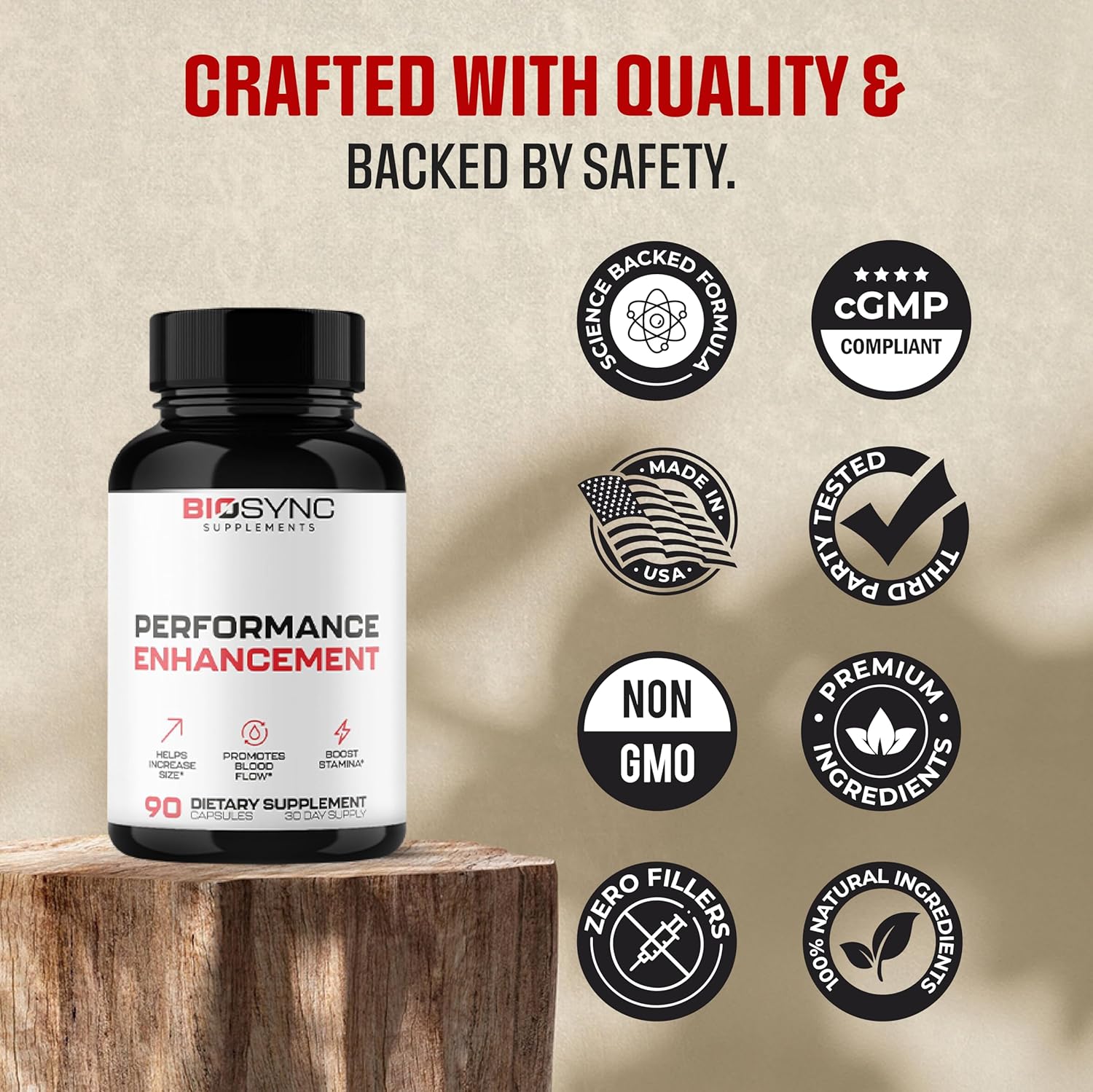 EPN Supplements BioSync: Maximum Strength Blood Flow Pills for Men | Enlargement Pills for Size, Girth, Performance, Energy & Stamina | 9 Powerful Ingredients | 3rd Party Tested - 90 Capsules
