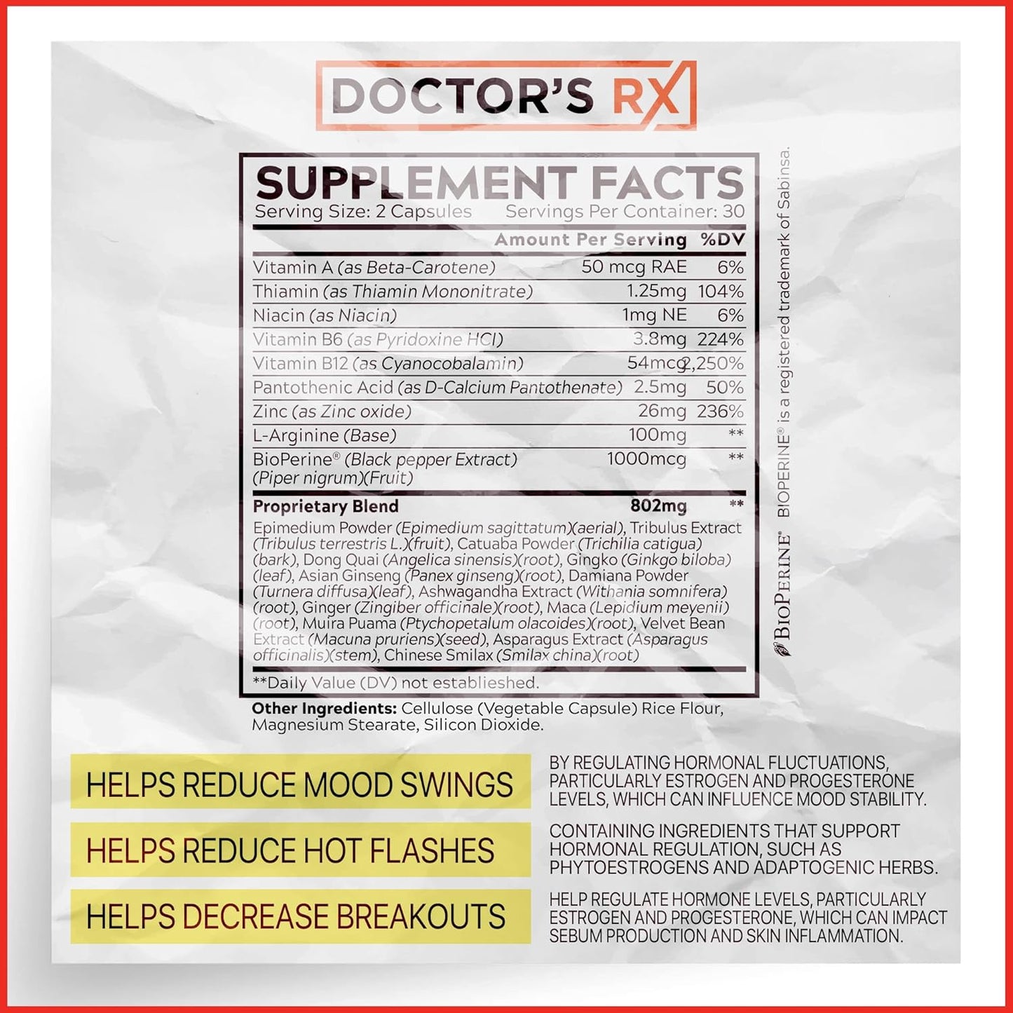 EPN Supplements Doctor's RX | Top-Rated Hormone Balancer for Women | Clinically Tested Support for PMS, Menopause, Bloating & Fatigue | Ultra Strength Formula with 14 Ingredients | 3rd Party Tested - 60 Capsules
