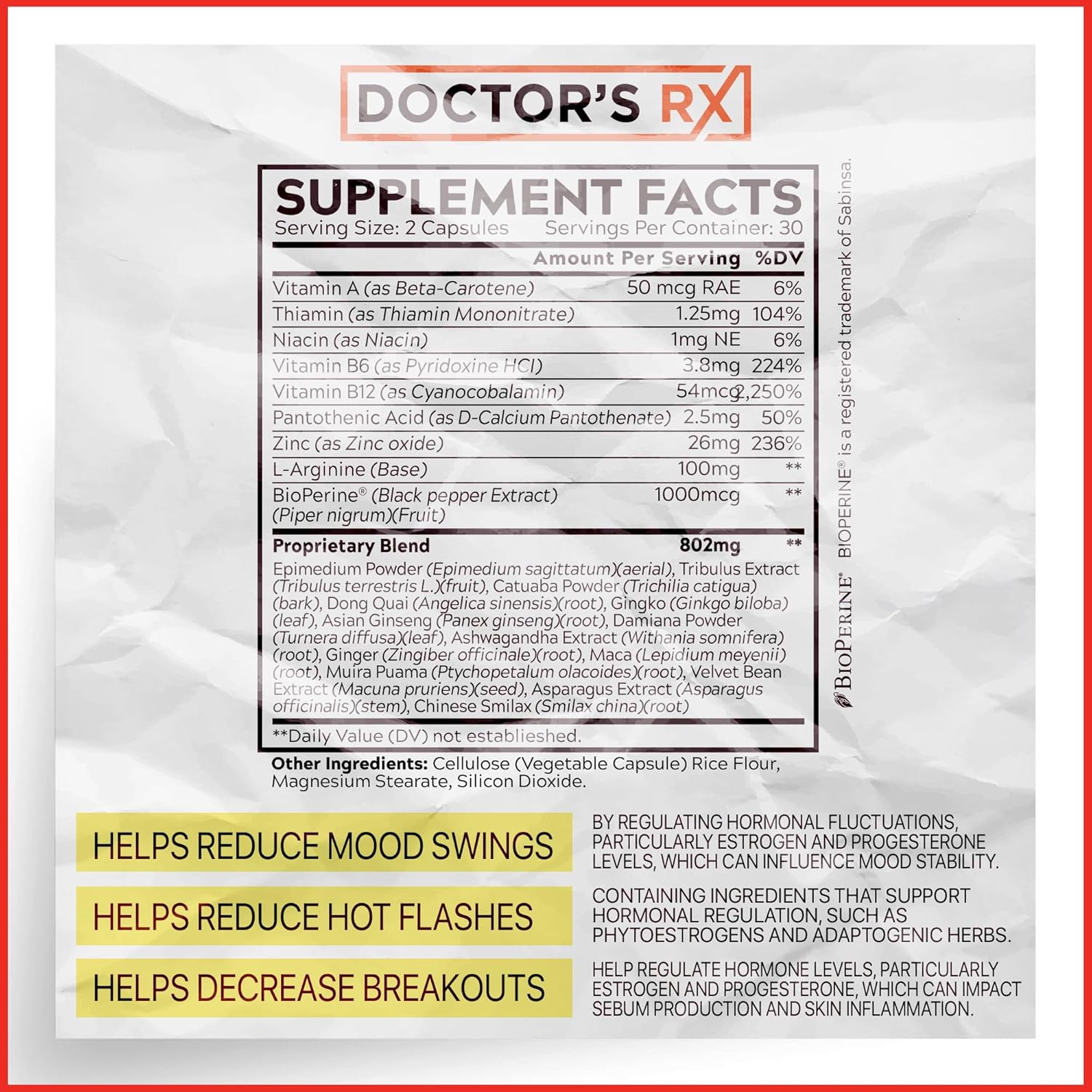 EPN Supplements Doctor's RX | Top-Rated Hormone Balancer for Women | Clinically Tested Support for PMS, Menopause, Bloating & Fatigue | Ultra Strength Formula with 14 Ingredients | 3rd Party Tested - 60 Capsules