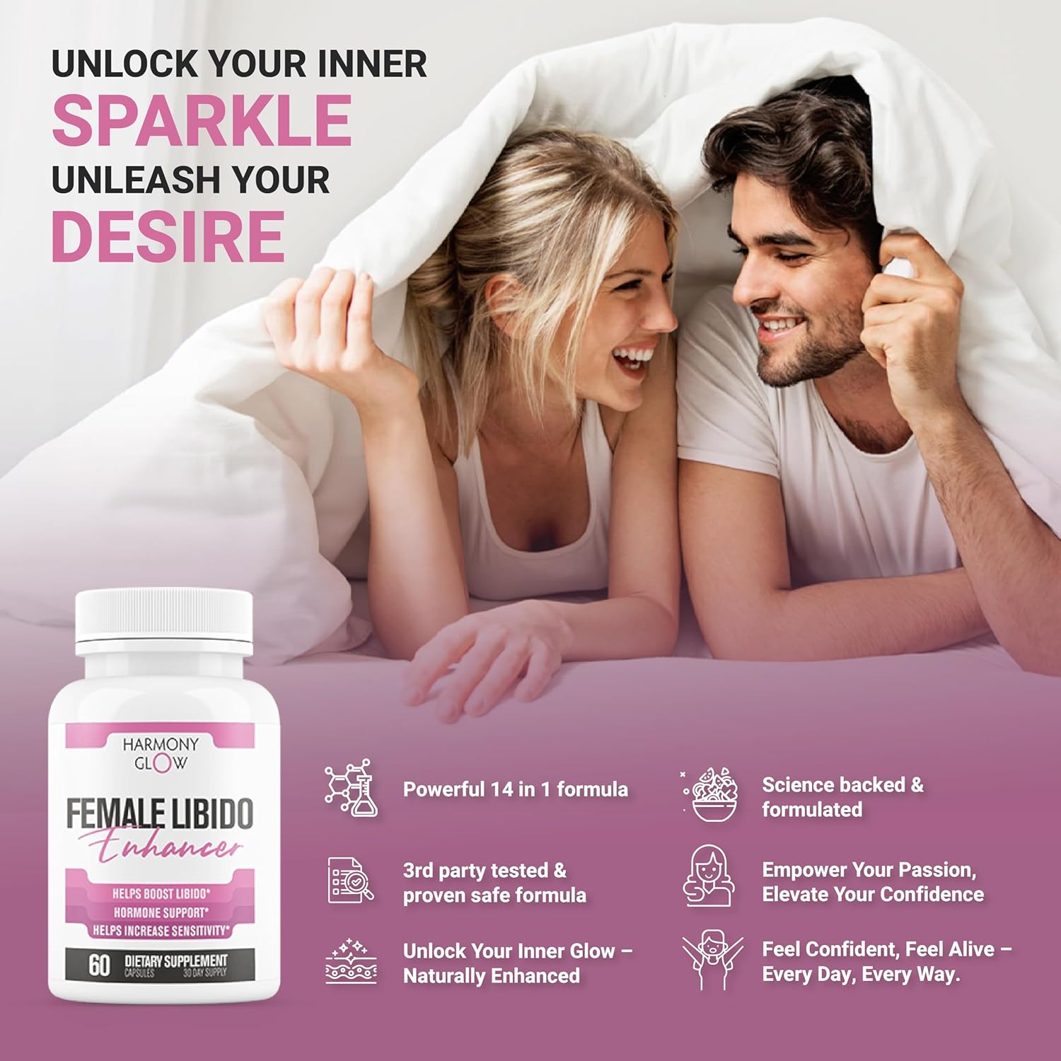 EPN Supplements Harmony Glow: Women's Libido Booster with 12 Powerful Ingredients | Boost Desire, Mood, Energy, Sensitivity | Natural & Safe - 60 Capsules