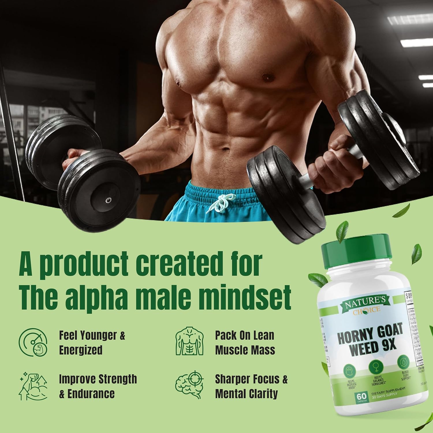 EPN Supplements Horny Goat Weed with 9x Active Ingredients for Blood Flow, Hormone Balance, Energy, and Stamina - 60 Capsules, 3rd Party Tested