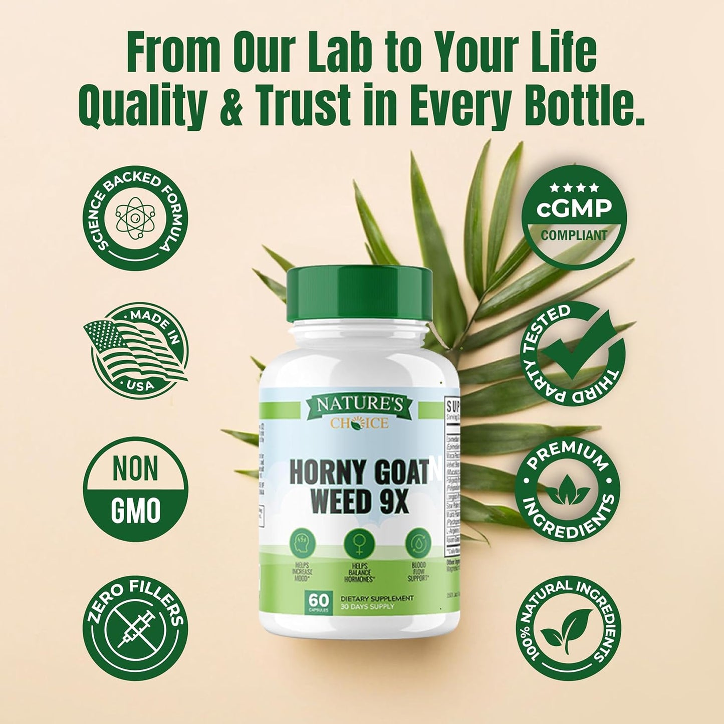 EPN Supplements Horny Goat Weed with 9x Active Ingredients for Blood Flow, Hormone Balance, Energy, and Stamina - 60 Capsules, 3rd Party Tested