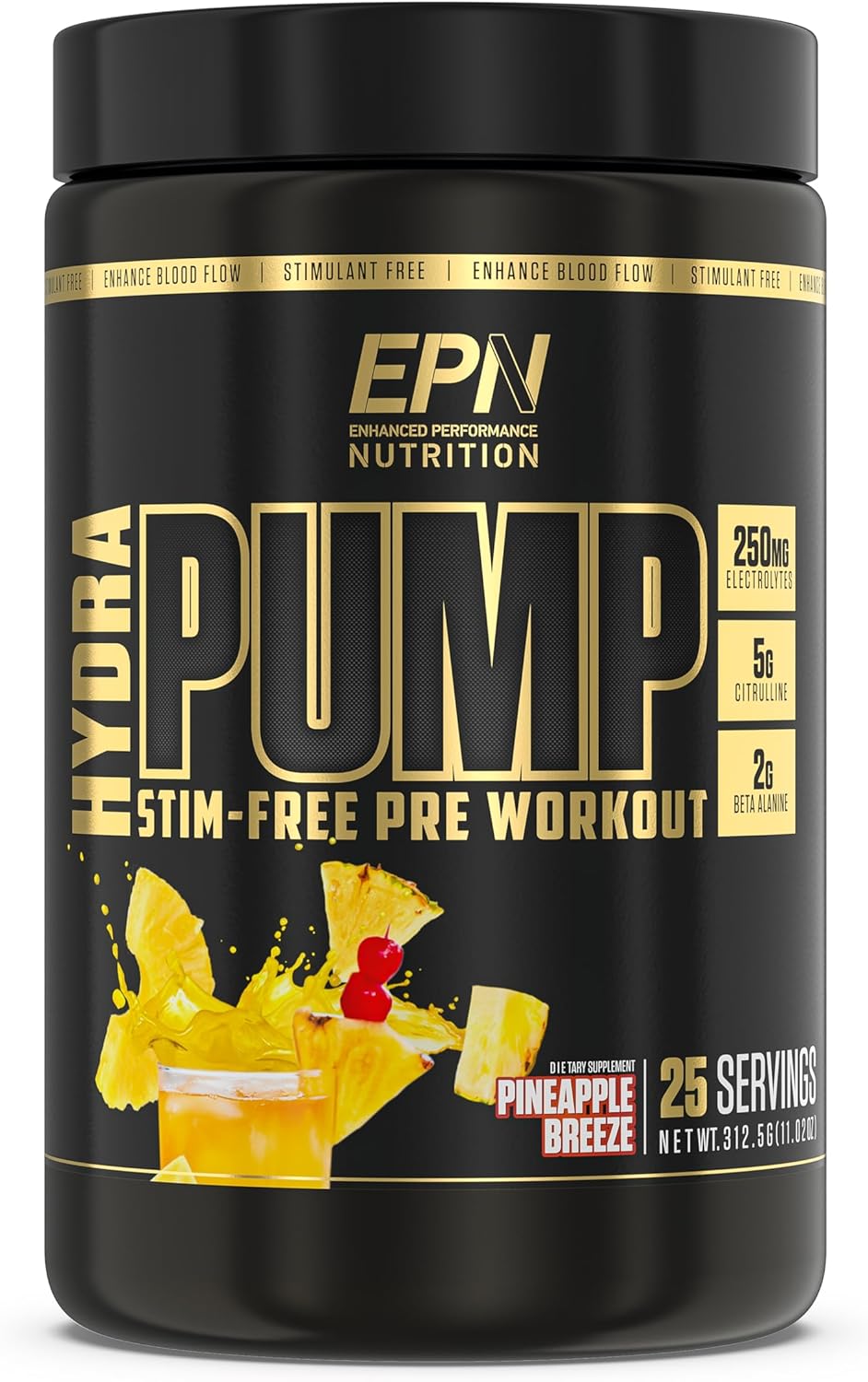 EPN Supplements HydraPump: Top-Rated Caffeine-Free Pre Workout Powder with Nitric Oxide Booster, Electrolytes, and Nootropics for Enhanced Pumps, Focus, Stamina, Muscle Growth, and Hydration - Pineapple Blast Flavor