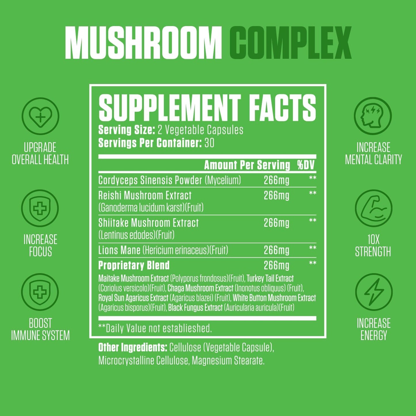 EPN Supplements Mushroom Complex 10x Power | Top-Rated Immune System Boosting Supplement with Cordyceps, Reishi, Shiitake, Lions Mane | Supports Mental Clarity & Overall Health