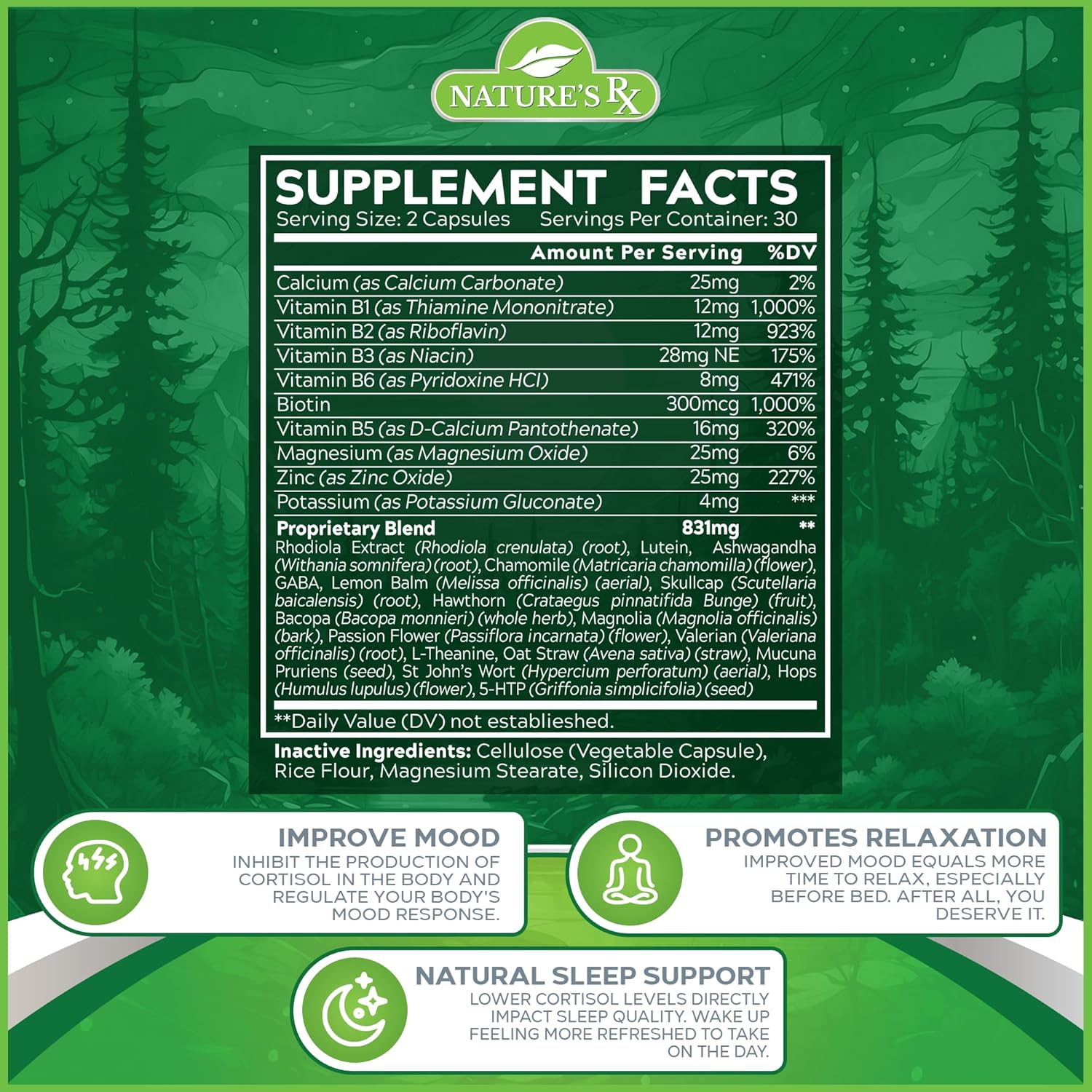 EPN Supplements Nature's RX - Best Cortisol Reducer for Mood, Sleep, and Relaxation - 27 Ingredient Ultra Dosed Formula - Vegan - 60 Capsules