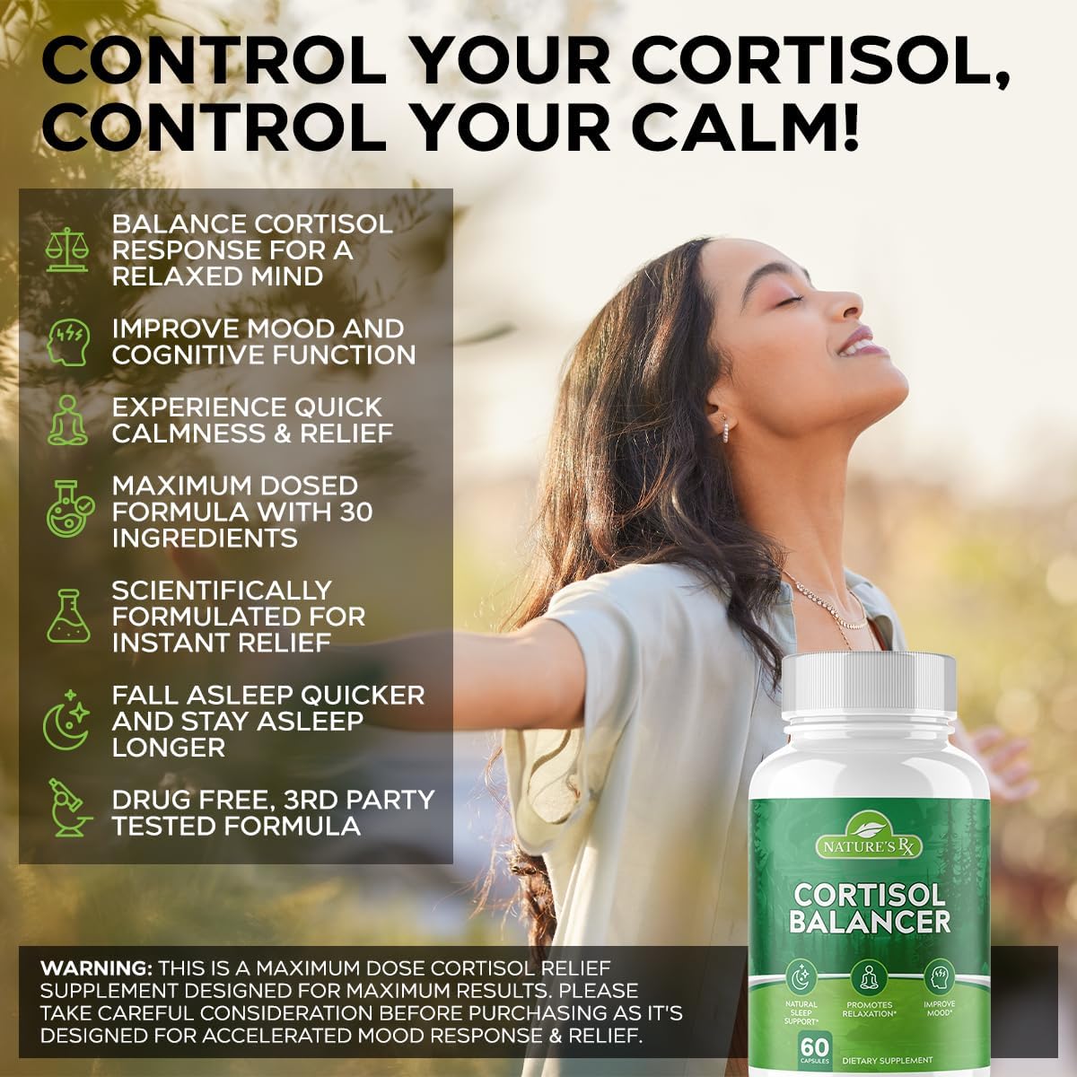 EPN Supplements Nature's RX - Best Cortisol Reducer for Mood, Sleep, and Relaxation - 27 Ingredient Ultra Dosed Formula - Vegan - 60 Capsules