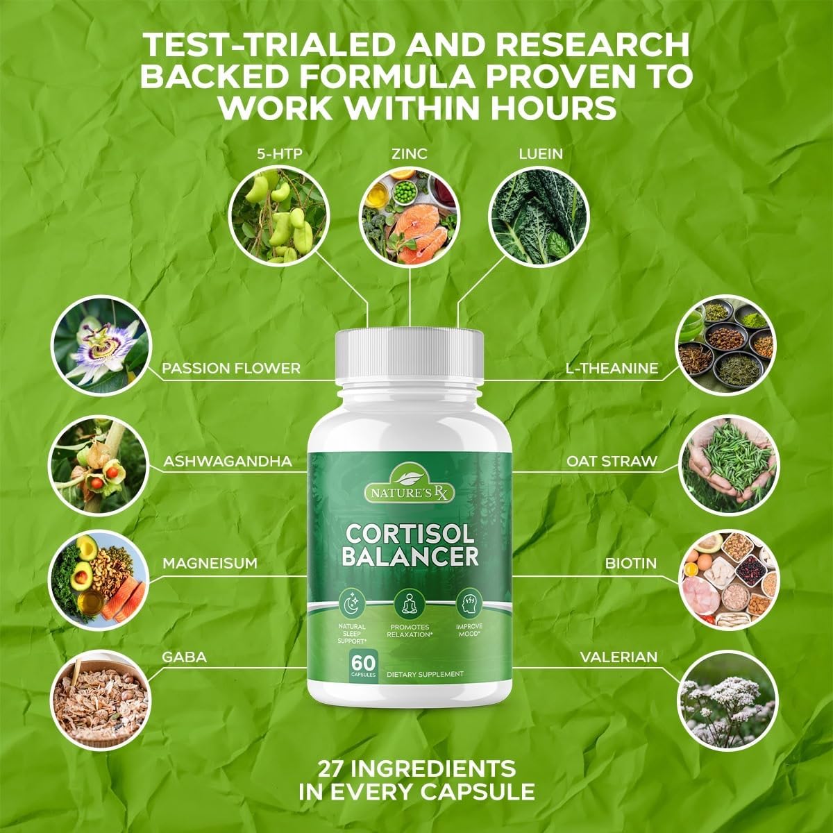 EPN Supplements Nature's RX - Best Cortisol Reducer for Mood, Sleep, and Relaxation - 27 Ingredient Ultra Dosed Formula - Vegan - 60 Capsules