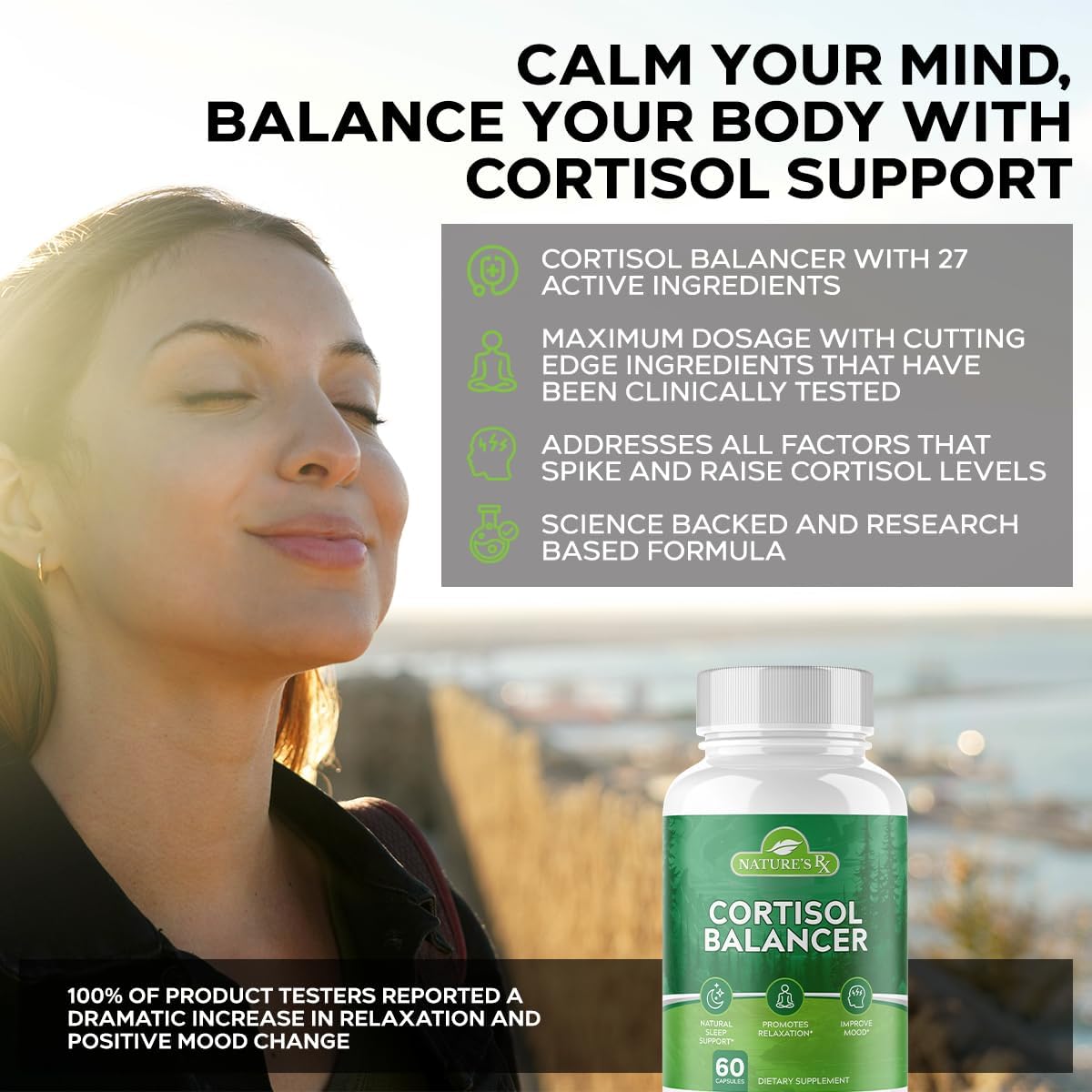EPN Supplements Nature's RX - Best Cortisol Reducer for Mood, Sleep, and Relaxation - 27 Ingredient Ultra Dosed Formula - Vegan - 60 Capsules
