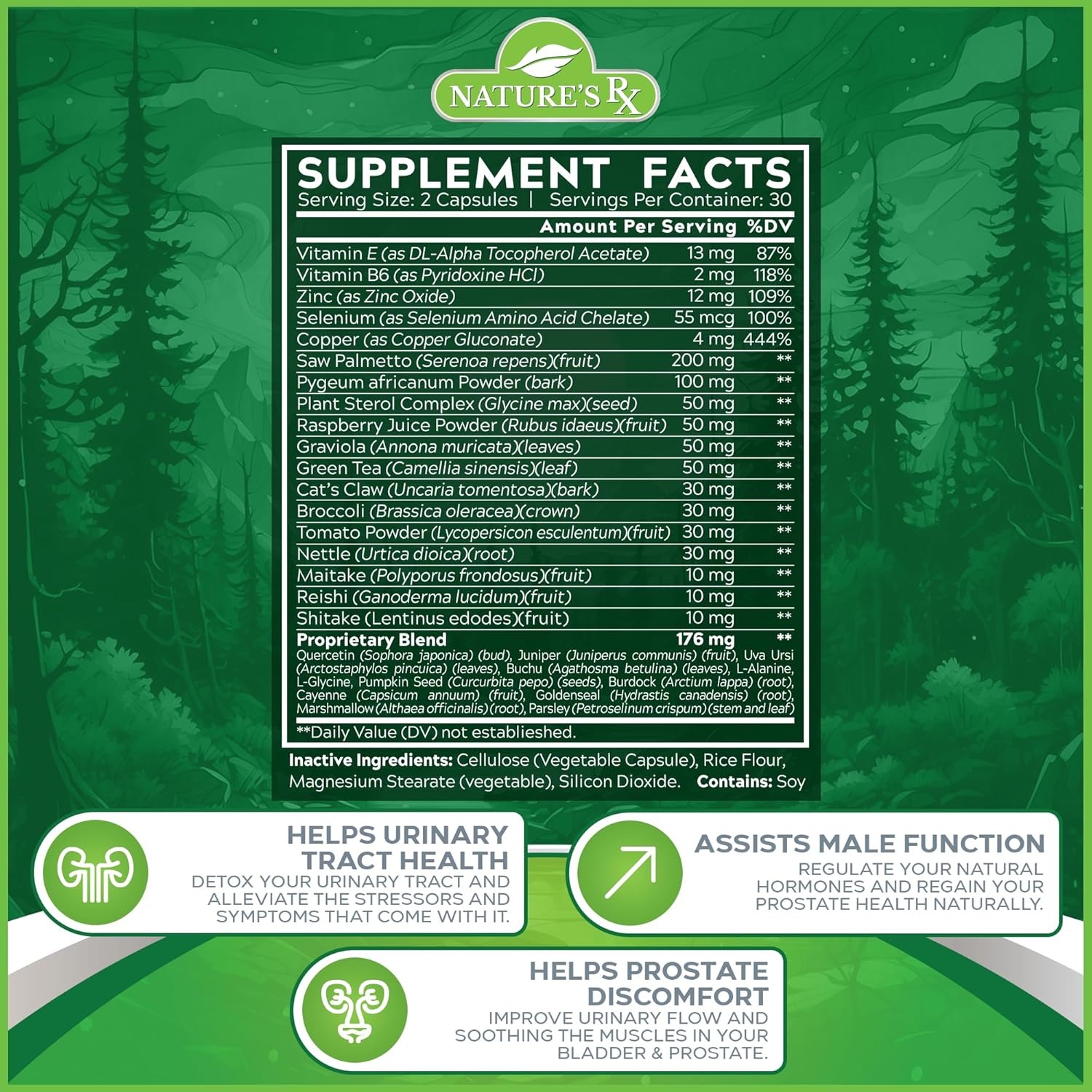 EPN Supplements Nature's RX Prostate Support | Urinary Tract Health + Function | Ultra Dosed Formula with 30 Ingredients | 3rd Party Tested - 60 Capsules