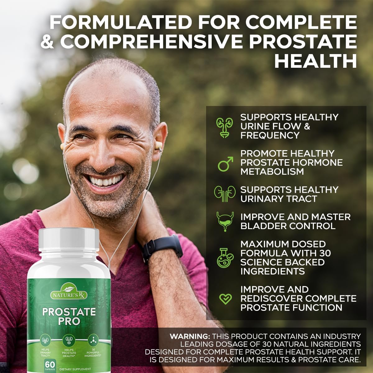 EPN Supplements Nature's RX Prostate Support | Urinary Tract Health + Function | Ultra Dosed Formula with 30 Ingredients | 3rd Party Tested - 60 Capsules