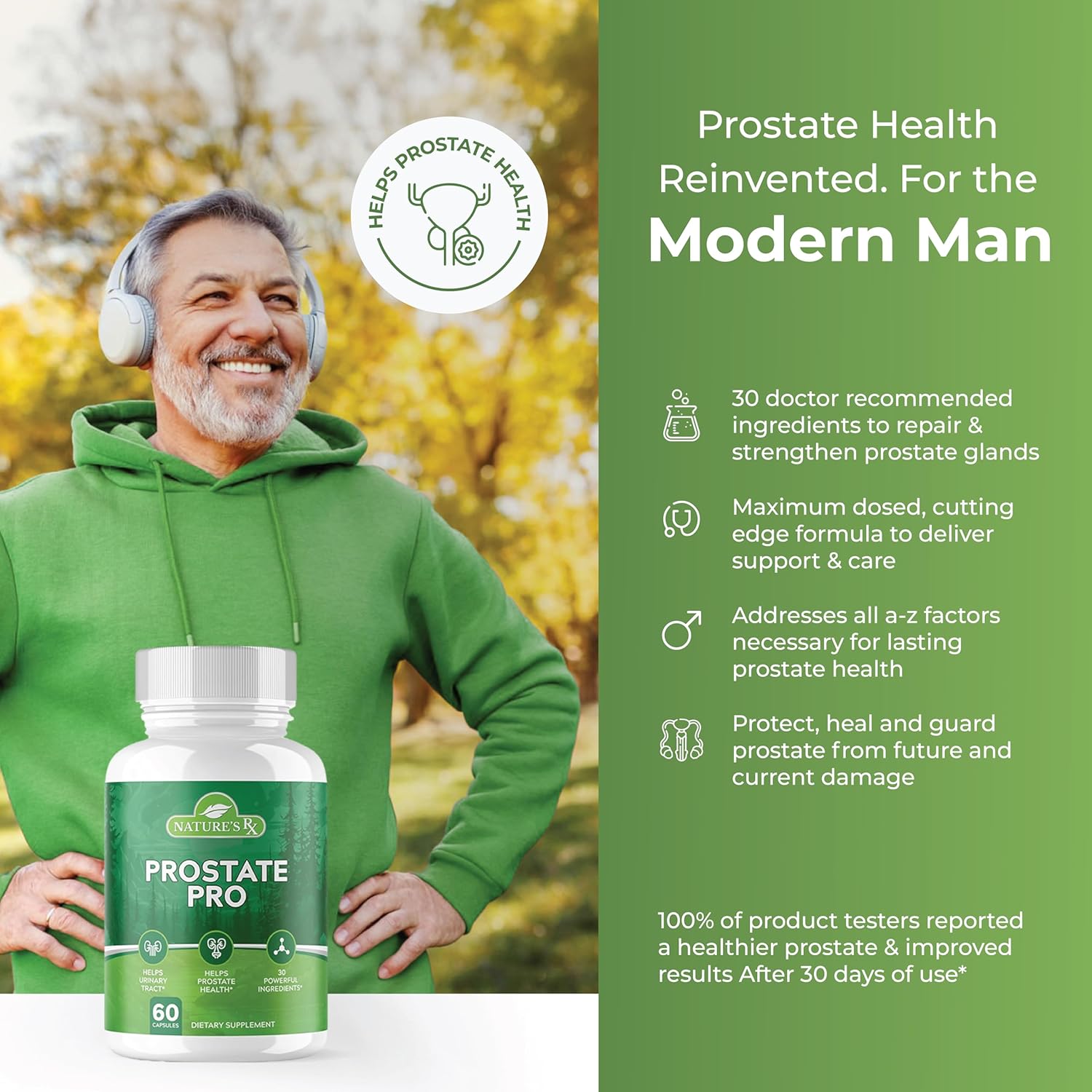 EPN Supplements Nature's RX Prostate Support | Urinary Tract Health + Function | Ultra Dosed Formula with 30 Ingredients | 3rd Party Tested - 60 Capsules