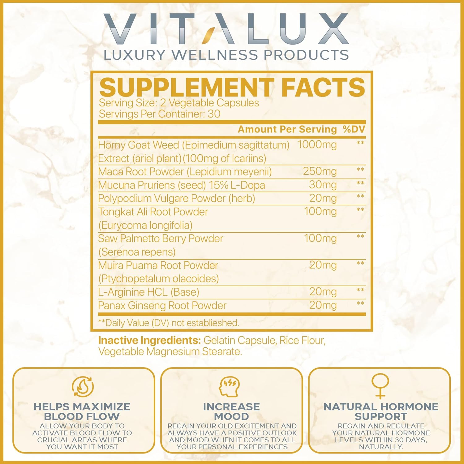 EPN Supplements VITALUX Premium Women's Horny Goat Weed Capsules - Female Health Support & Mood Enhancement - 60 Count