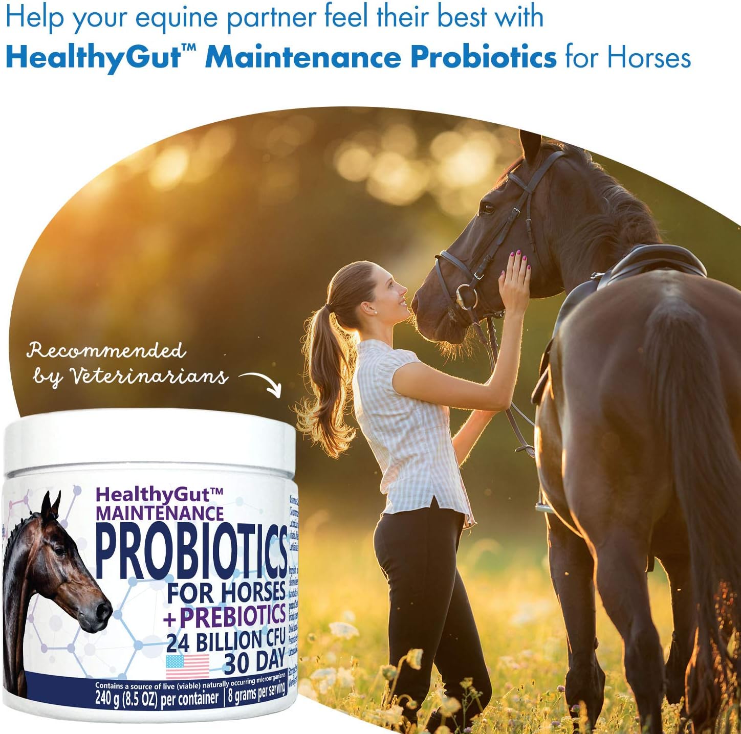 Equa Holistics HealthyGut™ Probiotics for Horses - All-Natural Digestive System Support (30-Day Supply)