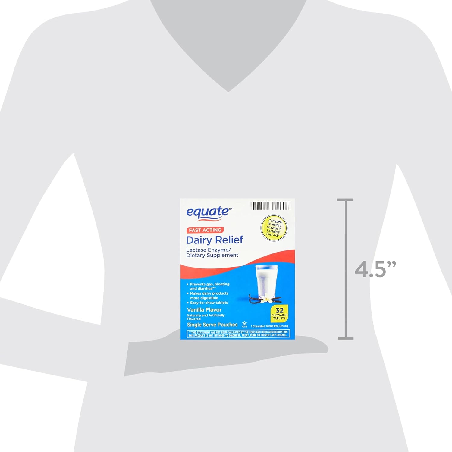 Equate Fast Acting Dairy Relief Lactase Enzyme Chewable Tablets 32 Count Pack with Bonus Sticker