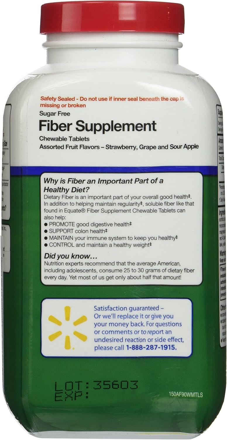 Equate Fiber Supplement Chewable Tablets - 90 Count (Comparable to Fiber Choice)