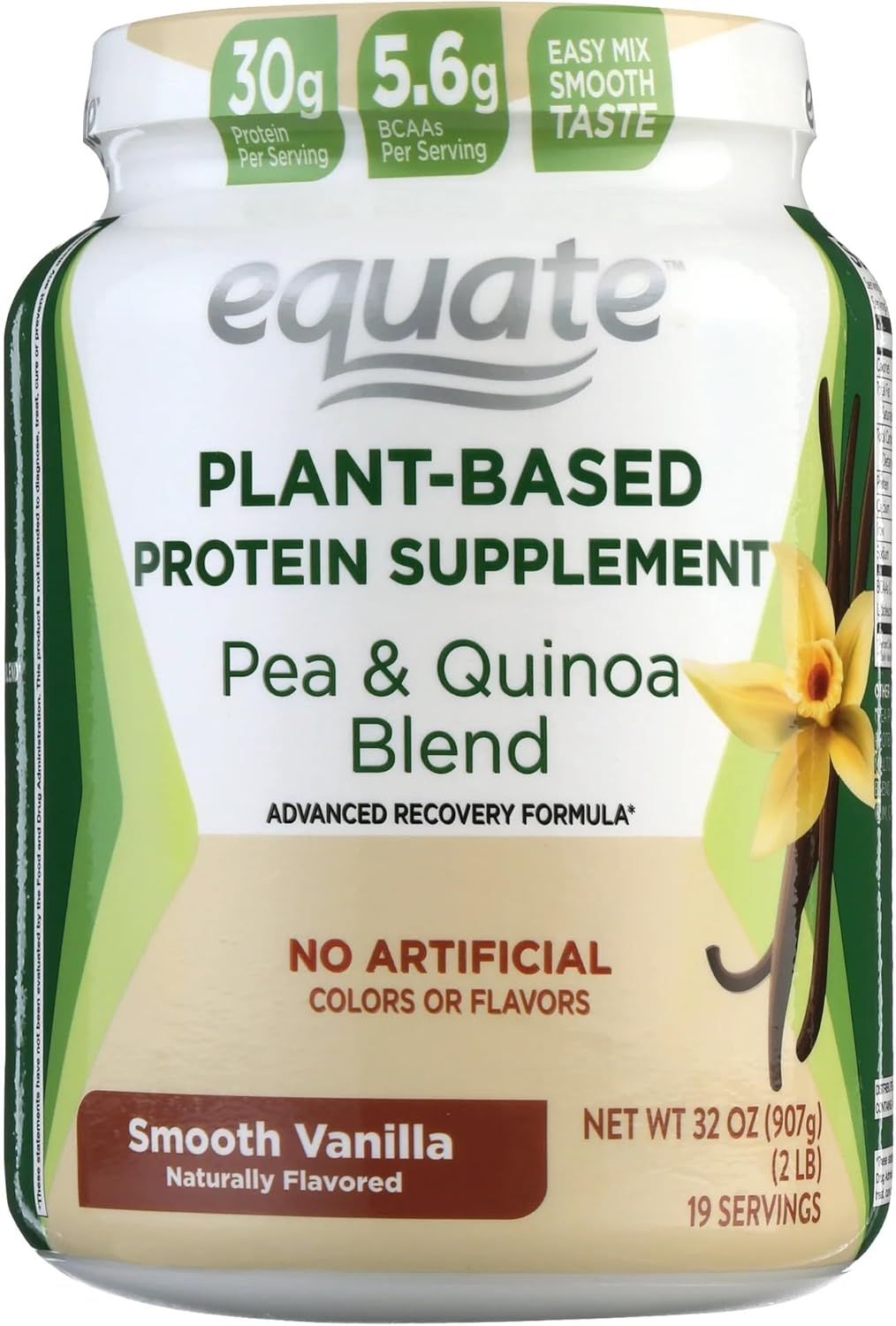 Equate Plant-Based Protein Powder, Vanilla, 2 lbs - Vegan, Gluten-Free with Amino Acids for Muscle Growth & Energy Boosts