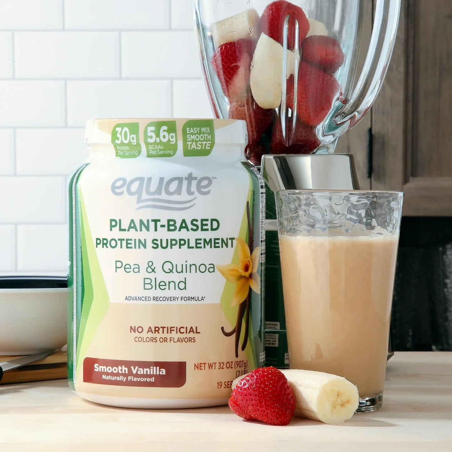 Equate Plant-Based Protein Powder, Vanilla, 2 lbs - Vegan, Gluten-Free with Amino Acids for Muscle Growth & Energy Boosts