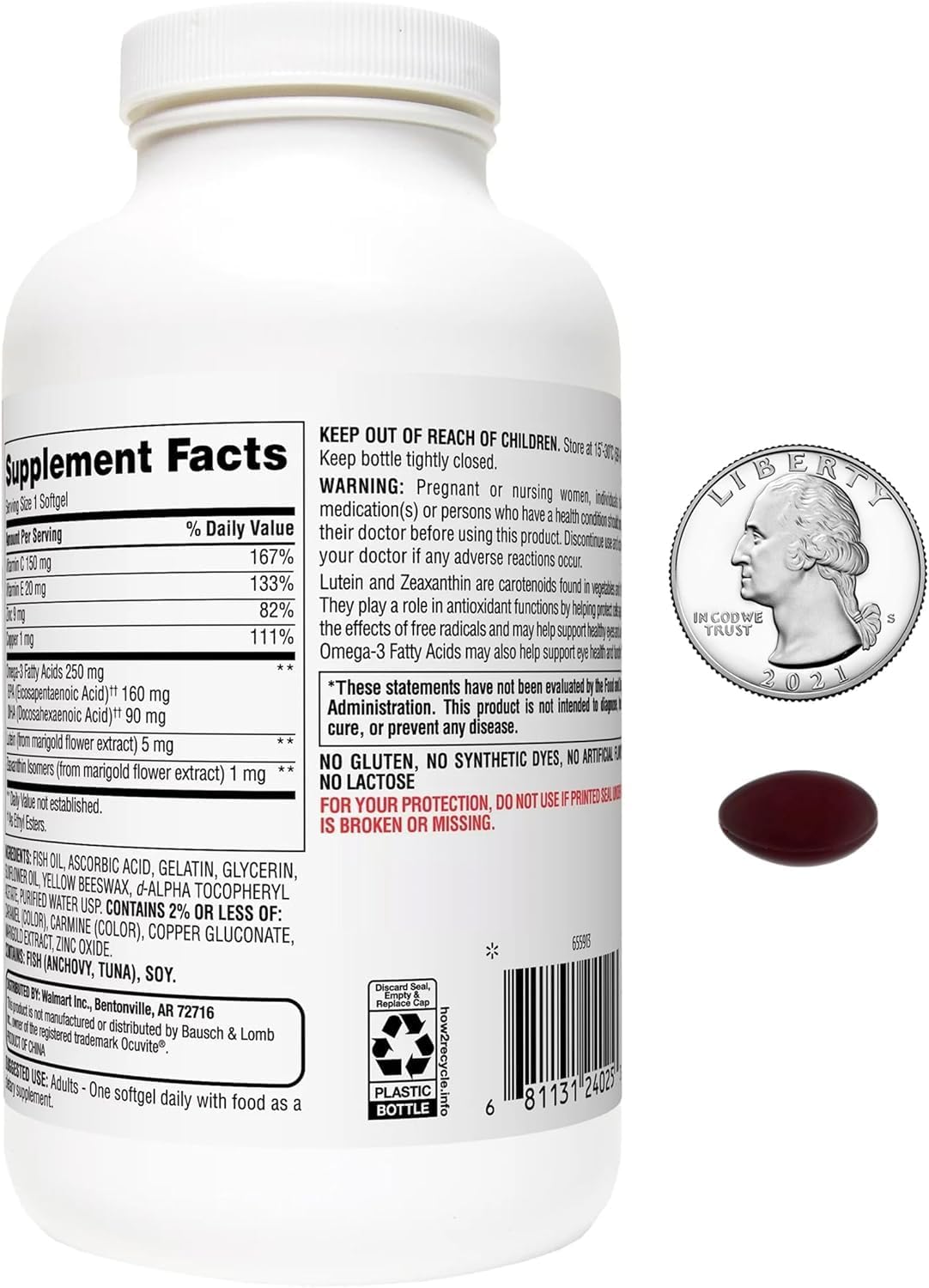 Equate Vision Formula 50+ Softgels with Lutein, Zeaxanthin, and Omega 3 | 300 Count | Supports Retinal Function and Macular Health