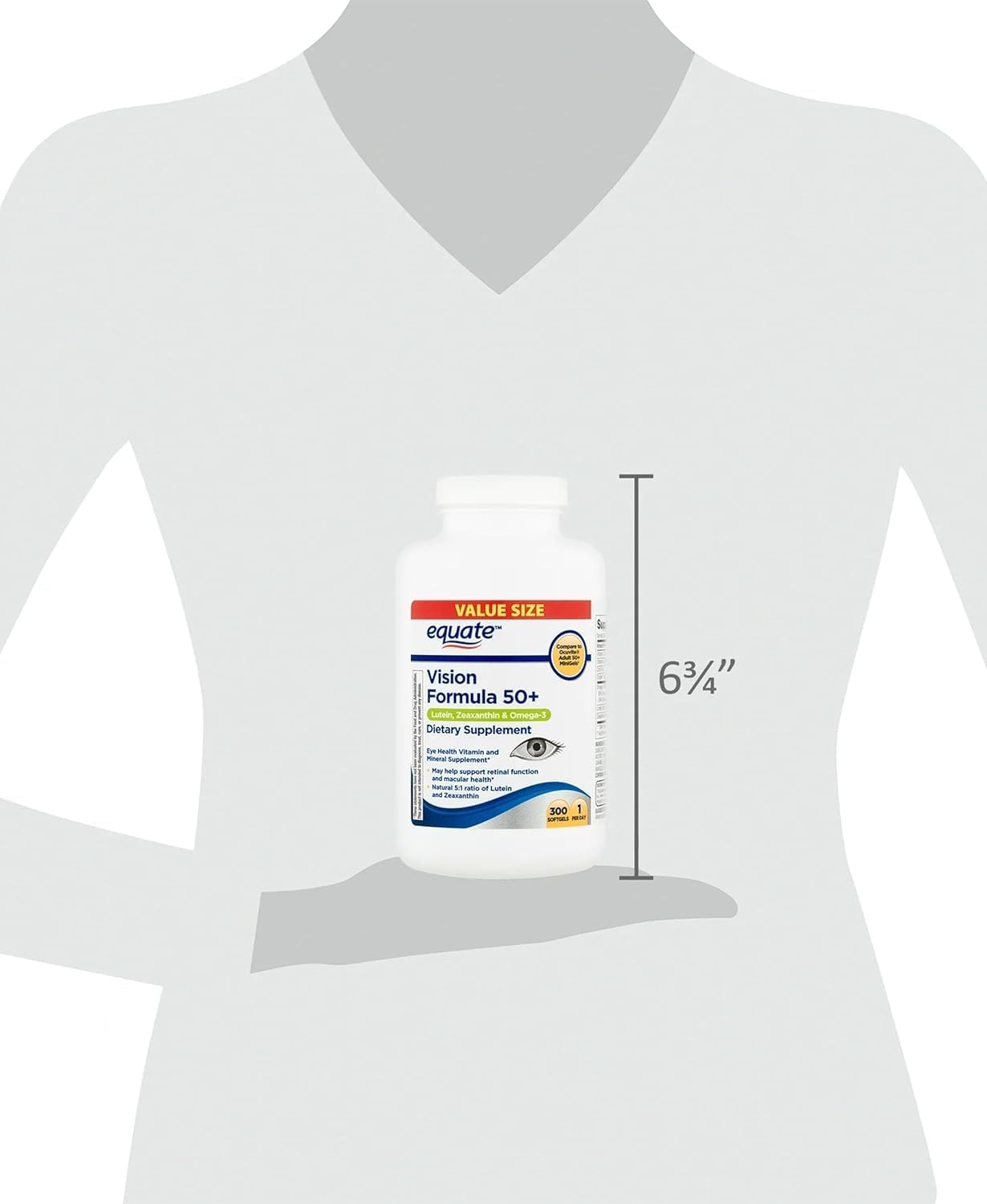 Equate Vision Formula 50+ Softgels with Lutein, Zeaxanthin, and Omega 3 | 300 Count | Supports Retinal Function and Macular Health