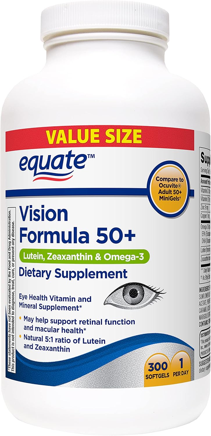 Equate Vision Formula for Adults 50+ with Lutein, Zeaxanthin & Omega-3 - 300 Softgels