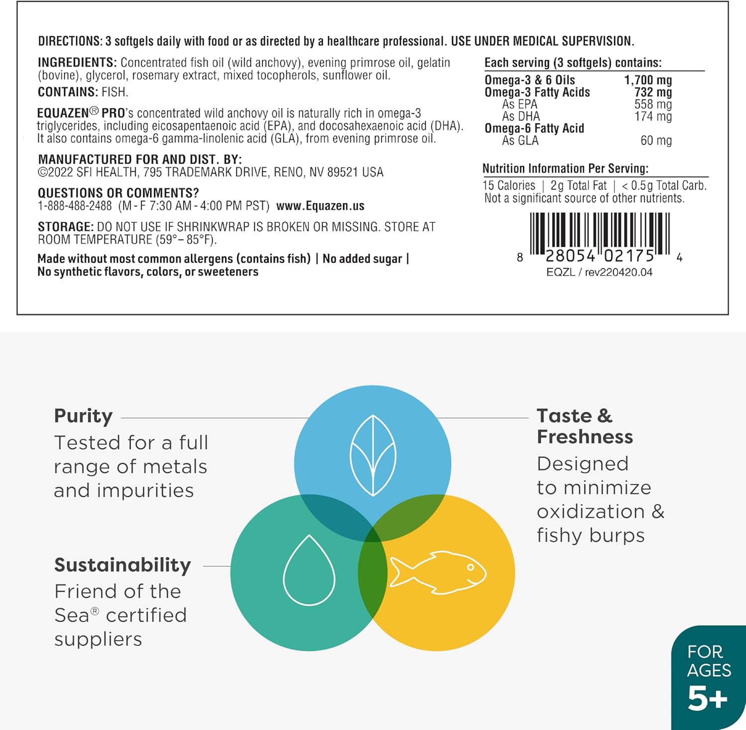 Equazen PRO Kids Fish Oil Softgels - Supports Focus, Learning, Behavior - DHA/EPA Omega-3 + Omega-6 Brain Supplement (60ct)