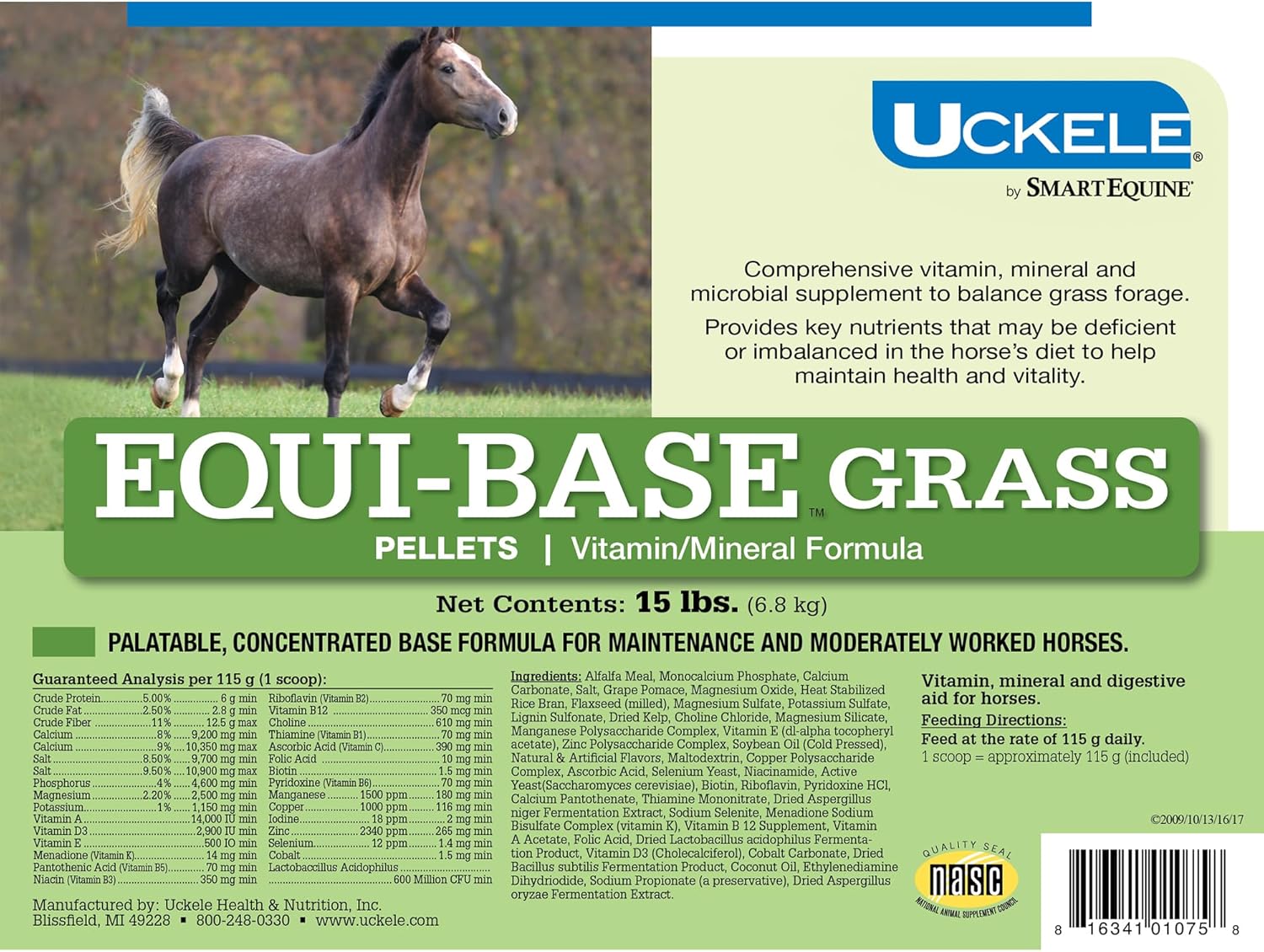 EquiBase Grass Pellets by Uckele: Horse Vitamin & Mineral Supplement for Forage Balance - 50/50 Alfalfa & Grass Mix - 15 lb Bucket