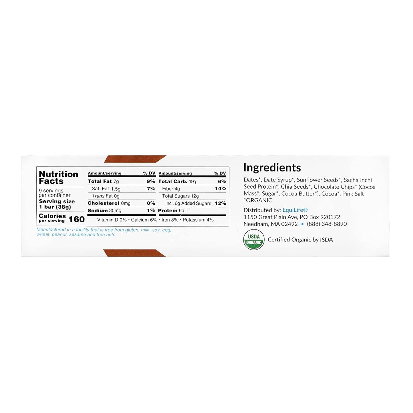 EquiLife Chocolate Brownie Whole Food Bars - Paleo & Vegan Protein Bars with 6g of Protein, Under 200 Calories, Organic Nutrition Bars, Travel-Size, Gluten-Free, Soy-Free - 9 Count