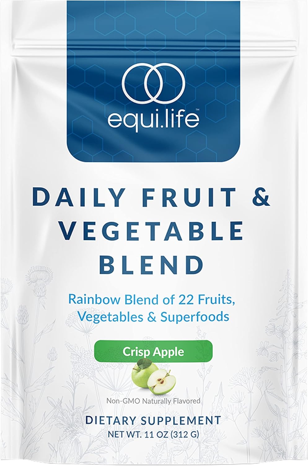 Equilife Daily Fruit and Vegetable Blend Supplement with Vitamin C and Amino Acids - Crisp Apple Flavor, Vegan, Non-GMO - 30 Servings