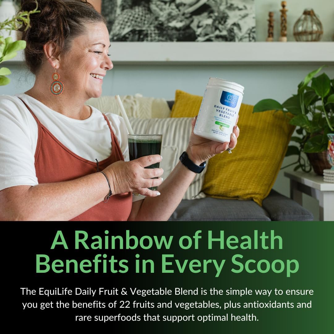 Equilife Daily Fruit and Vegetable Blend Supplement with Vitamin C and Amino Acids - Crisp Apple Flavor, Vegan, Non-GMO - 30 Servings