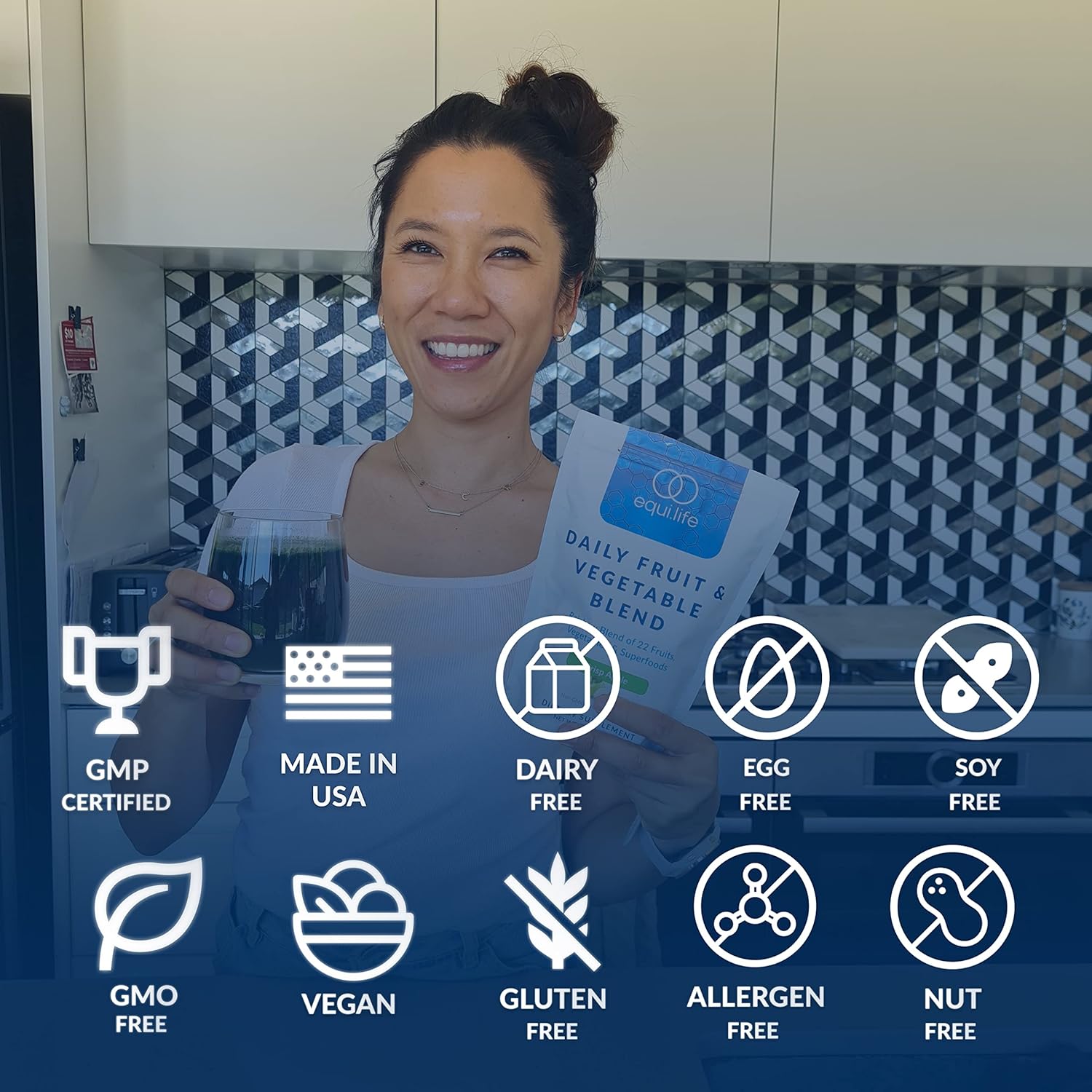 Equilife Daily Fruit and Vegetable Blend Supplement with Vitamin C and Amino Acids - Crisp Apple Flavor, Vegan, Non-GMO - 30 Servings