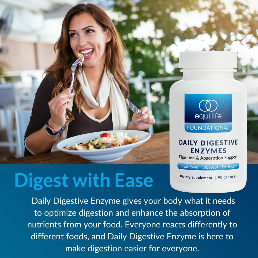 Equilife Digestive Enzyme Supplement for Gut Health - Aid Bloating, Gas Relief, Nutrient Absorption - Formulated for Food Sensitivity (90 Servings)