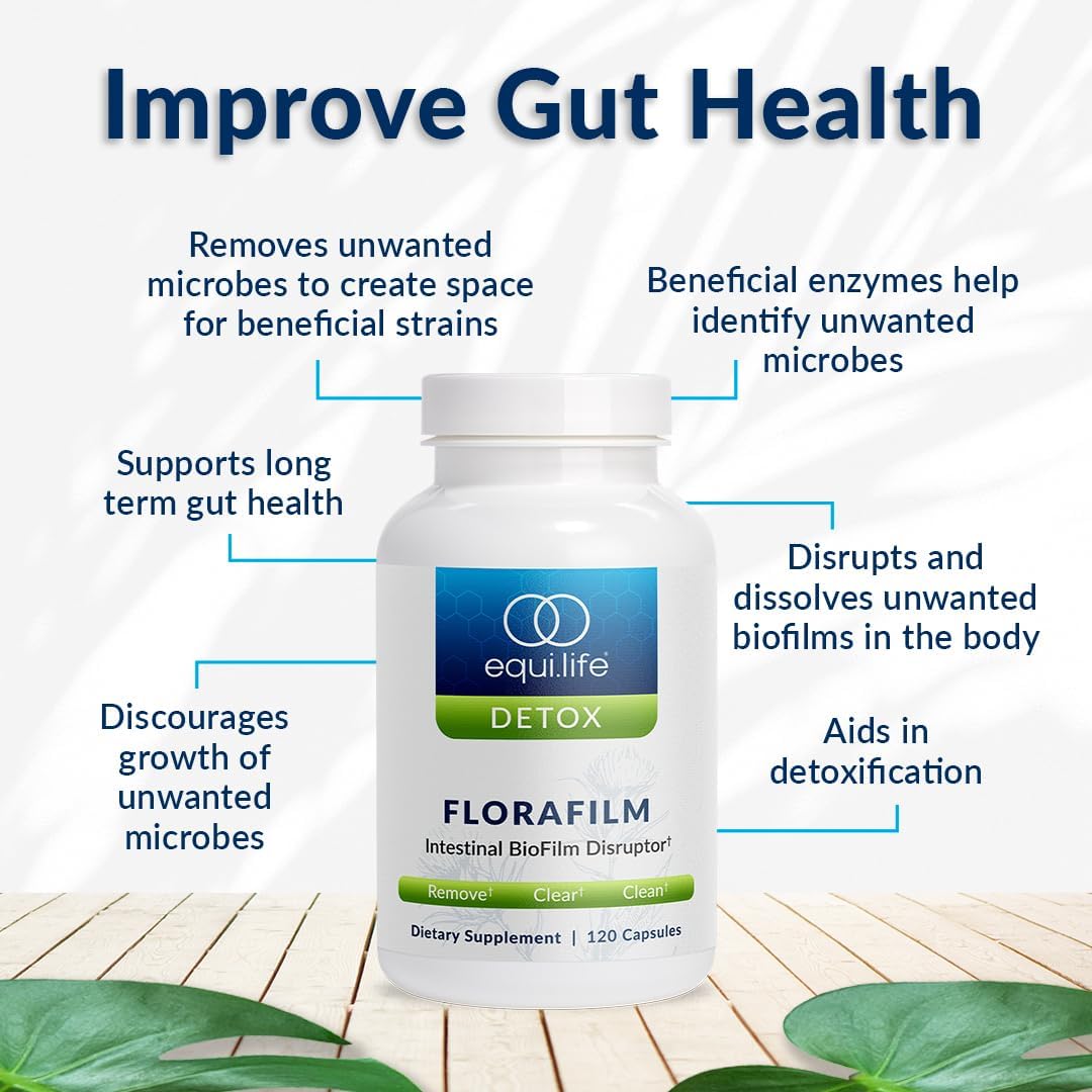 Equilife FloraFilm Digestive Enzyme Supplement for Gut Health - Supports Detox & Immunity - Non-GMO, Vegan, Gluten-Free - 120 Capsules