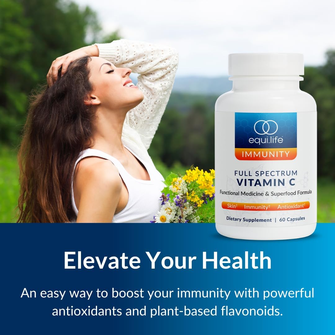 Equilife Immune Support Supplement with Full Spectrum Vitamin C - Antioxidant Boost for Skin Health, 60 Capsules
