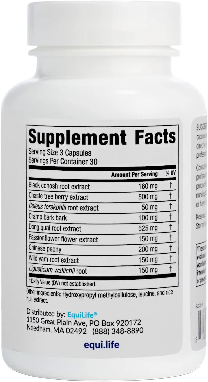 Equilife Progesterone Support Capsules - Herbal Hormonal Balance for Women, Menstrual Pain Relief, Non-GMO, Gluten-Free - 90 Count