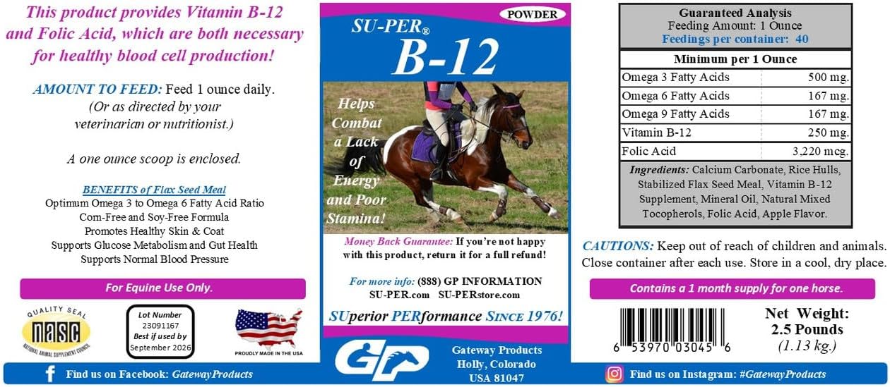 Equine B-12 Energy Supplement with Folic Acid - 2.5 lb Powder (2 Pack)