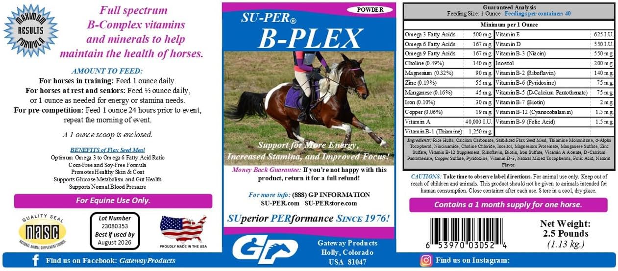 Equine B-Complex Vitamins & Minerals Powder Supplement for Healthy Hooves & Red Blood Cells - 2.5 lbs (2 Pack)